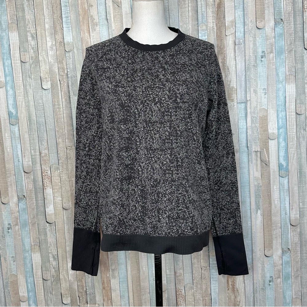 Lululemon 12 Black White Ribbed Run Rest Less Pullover Top Athletic Luxtreme - Picture 1 of 5